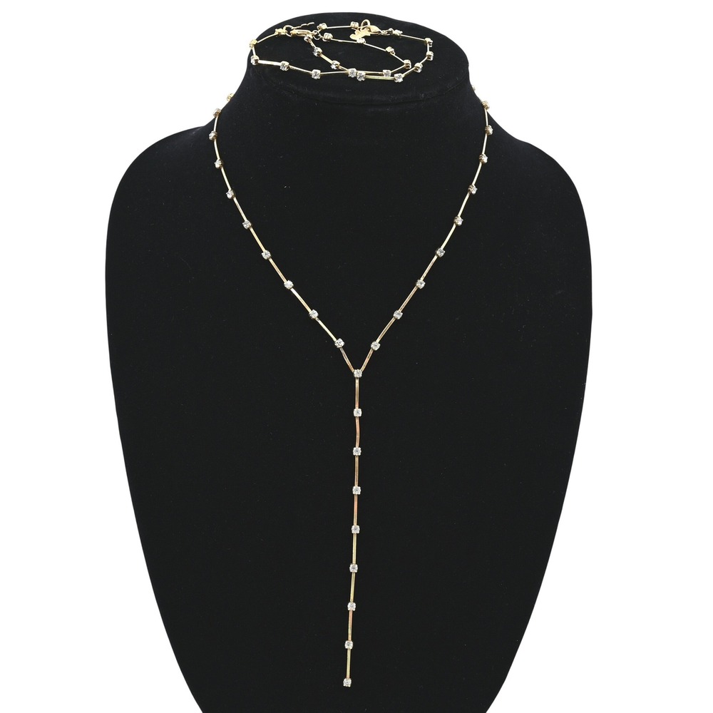 Agatha Paris Gold Crystal Station Y-Necklace 2 Bracelet Set Scottie Dog Luxe